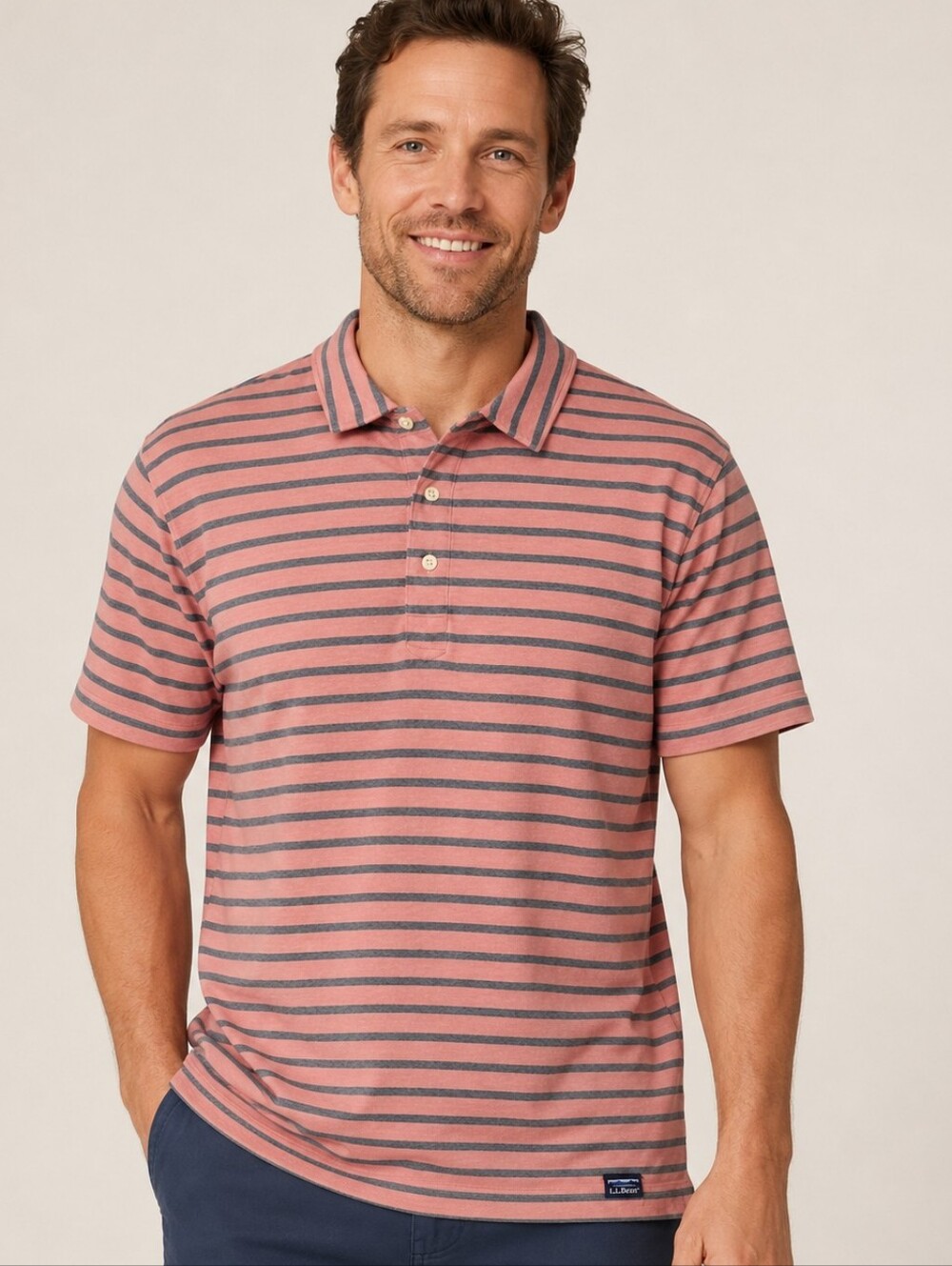 L.L.Bean Traditional Fit Striped Polo Shirt Coastal Preppy Cotton Stretch